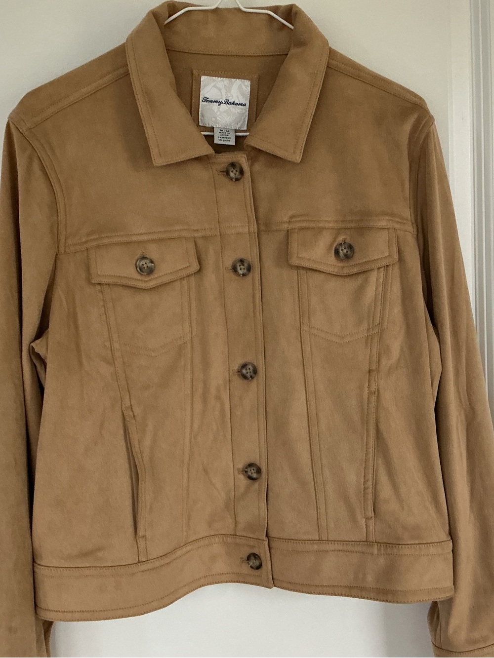 Tommy Bahama Salina Camel Faux Suede Jean Trucker Jacket